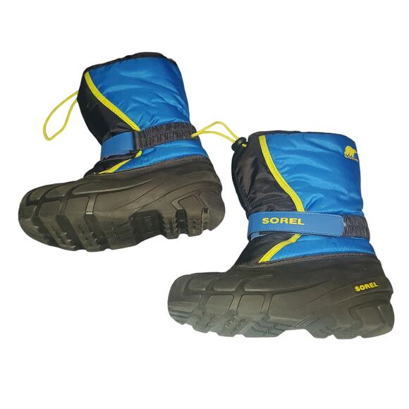 SOREL Big Kids Size 3 Flurry Snow Boot Black Super Blue Hook Loop - Picture 8 of 12